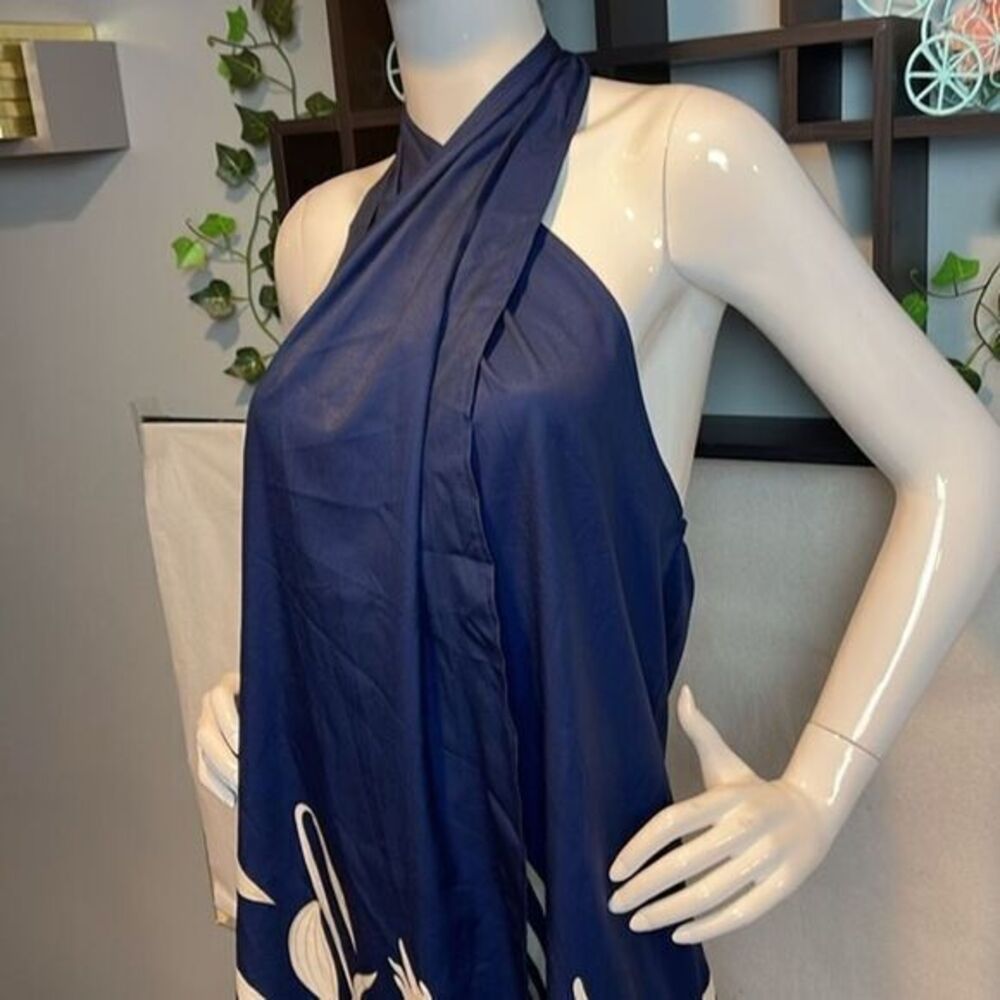 Cupshe Plant Print Criss-Cross Halter Navy Blue Casual Dress Size S RefCPS003 - Picture 12 of 13